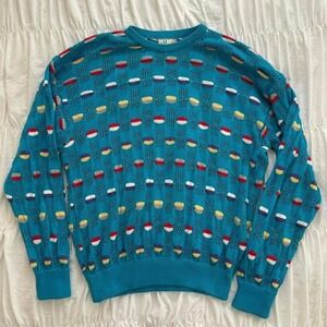 COOGI M Mens Bubble Dot Blue Australia Mercerised Cotton Pullover Sweater
